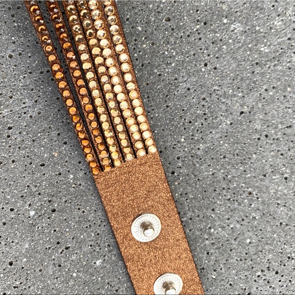 GUESS double wrap bracelet faux leather rhinestone ombré copper cuff metallic - Picture 8 of 8